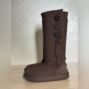 UGG Australia Classic Cardy Knit Brown Sweater Boots Women Size 8
